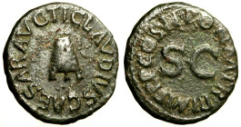 CLAUDIO (41-54) Quadrante. TI CLAVDIVS CAESAR AVG, Modio R/ PONT M TR P IMP COS II, intorno a SC. RIC 90. (g. 2.83 17mm.) AE +BB