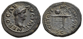 NERONE (54-68). Roma. Semisse. AE (4,35 g). D/ NERO CAES AVG IMP, testa laureata a destra; R/ CER QVINQ ROM CO, tabula lusoria. RIC I 233. mBB. nr.reg...