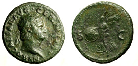 NERONE (54-68) Asse. Testa laur. a ds. R/ Vittoria alata in volo verso sn. con scudo. C. 288; RIC 312. (g. 11) AE patina verde +BB