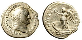 VESPASIANO (69-79) Denario. Testa laur. a ds. R/ Vittoria alata su prora a sn. RIC 777; C. 368 AR (g. 3,13) RARO BB