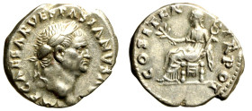 VESPASIANO (69-79) Denario. Testa laur. a ds. R/ Pax assiso verso ds. su sedia curule con ramoscello e caduceo. AR (g. 3,49) RIC 10. SPL