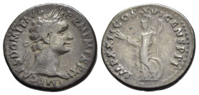 DOMIZIANO (81-96). Roma. Denario. AR (3,17 g). D/ IMP CAES DOMIT AVG GERM P M TR P XI, testa laureata a destra. R/ IMP XXI COS XVI CENS P P P, Minerva...