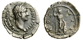 ADRIANO (117-138) Denario. Testa laur. a ds. R/ Adriano elmato, in abiti militari, volto a ds., con lancia e scudo. C. 295; RIC 330. (g. 3,20) AR RARO...