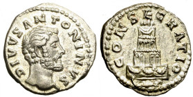 ANTONINO PIO (138-161) Denario. Testa nuda a ds. R/ Pira funeraria sormontata da quadriga. AR (g. 3,27). RIC 436. FDC