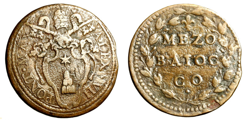 GUBBIO. Alessandro VII (1655-1667) Mezzo baiocco. Stemma R/ MEZO / BAIOC / CO / ...