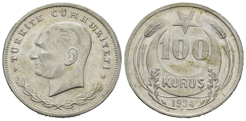 TURCHIA. 100 Kurus 1934. Ag. KM#860.1. qSPL