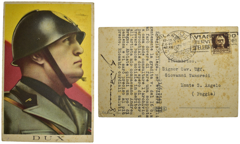 Ventennio Fascista (1922-1943). Benito Mussolini. Cartolina viaggiata