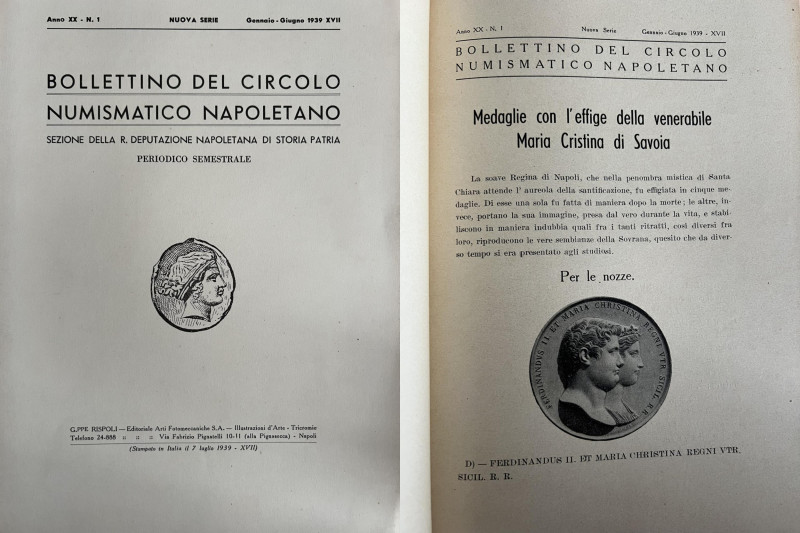 A.A.V.V. - Bollettino del Circolo Numismatico Napoletano. Anno XX N 1 Gennaio-Gi...