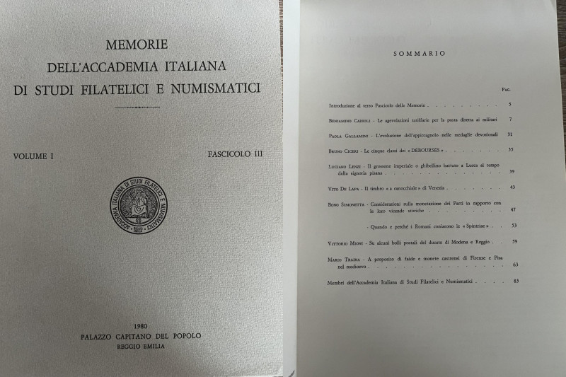 A.A.V.V. - Memorie dell'accademia Italiana di studi filatelici e numismatici. Vo...