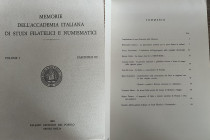 A.A.V.V. - Memorie dell'accademia Italiana di studi filatelici e numismatici. Volume I Fascicolo III. Reggio Emilia, 1980. BENIAMINO CADIOLI - Le agev...