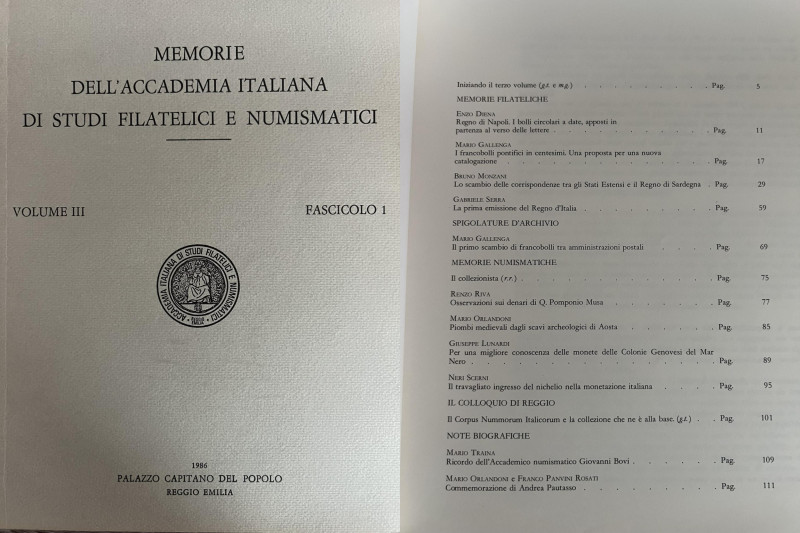 A.A.V.V. - Memorie dell'accademia Italiana di studi filatelici e numismatici. Vo...