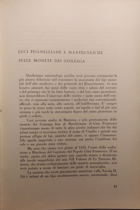 MAGNAGUTI A. - Luci pisanelliane e mategnesche sulle monete dei Gonzaga. Perugia...