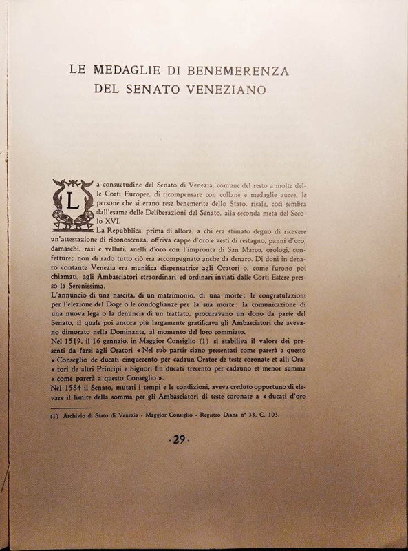 MAJER G. - Le medaglie di benemerenza del senato veneziano. Milano, 1927. pp. 27...