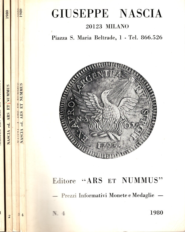 ARS et NUMMUS. Nascia Giuseppe. Listini a prezzo fisso anno 1980. 4 fascicoli co...