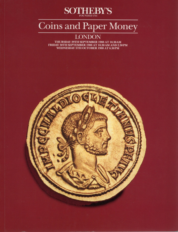 SOTHEBY’S. – London, 29 – September, 1988. Ancient coins, islamic, english, bank...