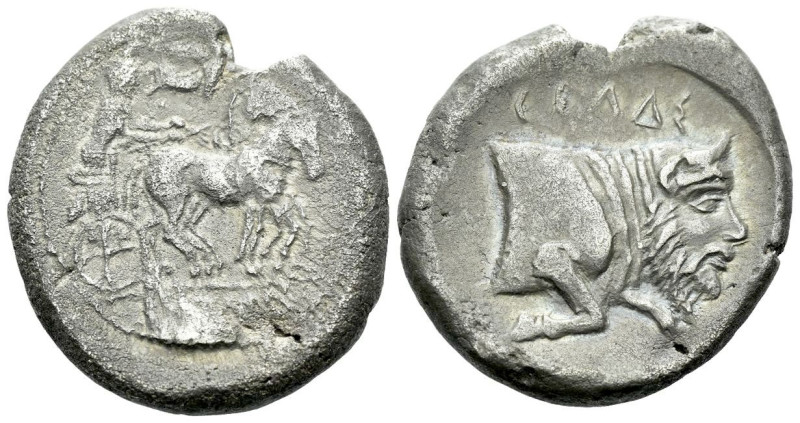 Sicily, Gela Tetradrachm circa 440-430, AR 28.00 mm., 16.74 g.
Slow quadriga dr...