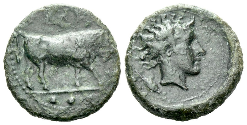 Sicily, Gela Tetras circa 420-405, Æ 18.00 mm., 3.19 g.
Bull standing r.; in ex...