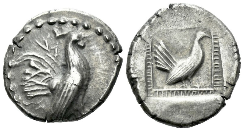 Sicily, Himera Chalkidian drachm Circa 520-500 BC., AR 20.10 mm., 5.62 g.
Cock ...