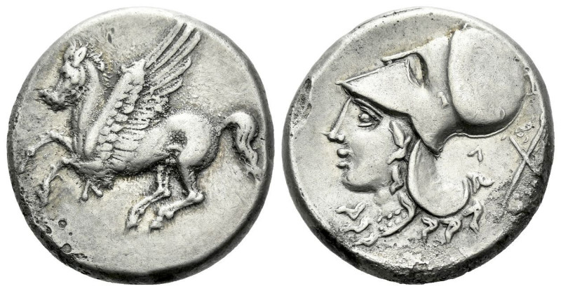 Acarnania, Leucas Stater circa 320-280, AR 21.00 mm., 8.49 g.
Pegasus flying l....