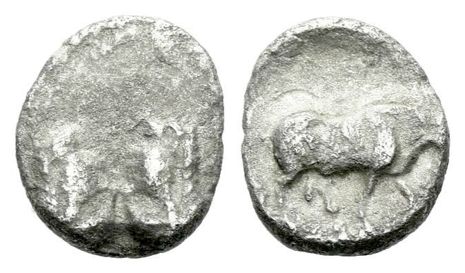 Caria, Uncertain mint Hemiobol circa 500-450, AR 7.00 mm., 0.34 g.
Confronted h...