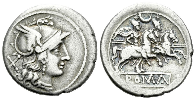 Crescent (first) series. Denarius circa 207, AR 19.70 mm., 4.00 g.
Helmeted hea...