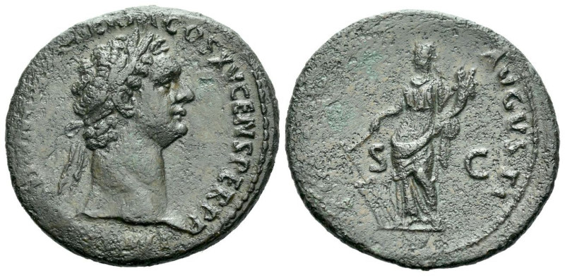 Domitian, 81-96 As Rome 90-91, Æ 28.00 mm., 9.22 g.
Laureate head r. Rev. Fortu...