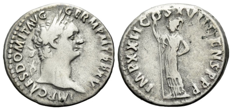 Domitian, 81-96 Denarius Rome 95-96, AR 19.00 mm., 3.10 g.
Laureate head r. Rev...