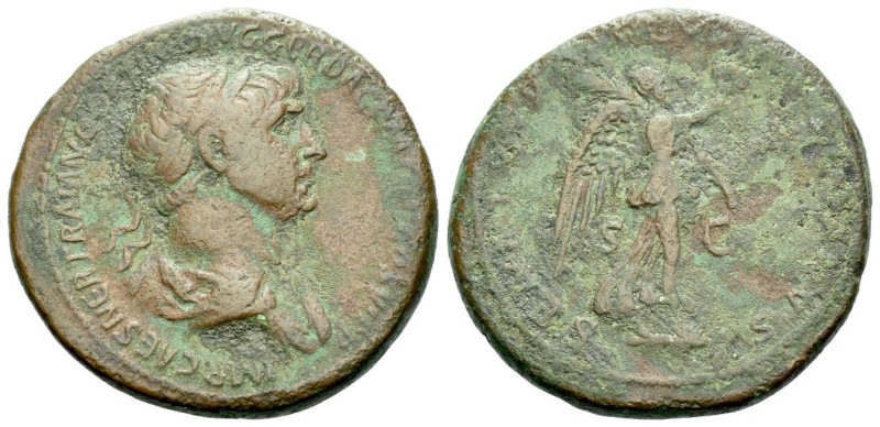 Trajan, 98-117 As Rome circa 115-116, Æ 27.00 mm., 12.85 g.
Laureate and draped...