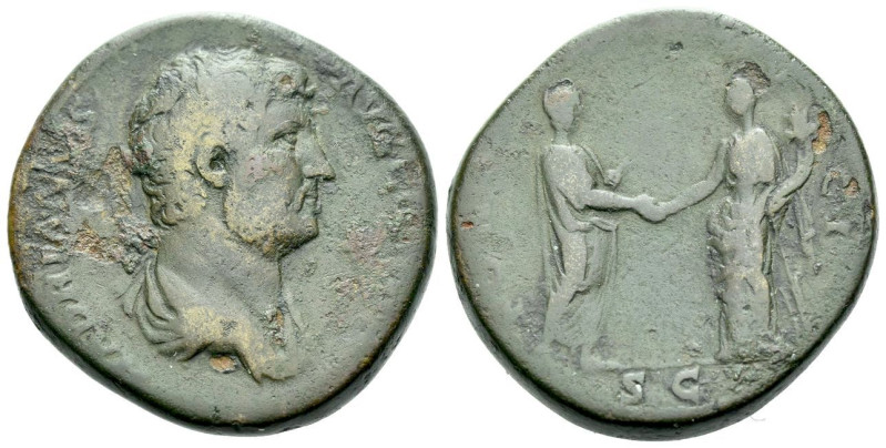 Hadrian, 117-138 Sestertius circa 134-138, Æ 31.00 mm., 25.03 g.
Bare-headed an...