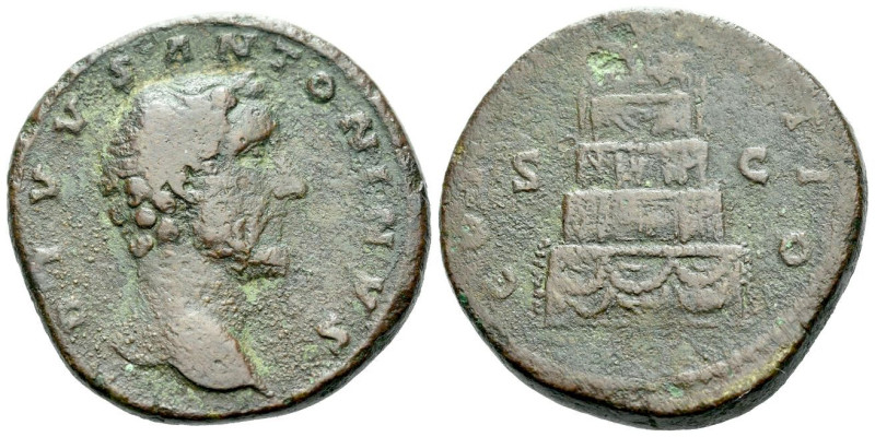 Divus Antoninus Pius Sestertius Sestertius after 161, Æ 31.00 mm., 24.38 g.
Bar...