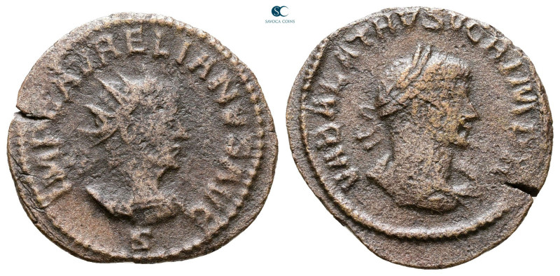 Aurelian and Vabalathus AD 270-275. Antioch
Antoninianus Æ

21 mm, 2,51 g

...