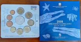 Euro. Repubblica Italiana. Serie divisionale 2009. 9 Valori. Metalli vari. Con moneta da 5 euro in Ag. Mondiali di Nuoto a Roma. FDC. In confezione or...