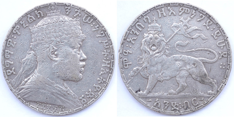 Monete Estere. Etiopia. Menelik II. 1889-1913. Birr 1895. Ag. KM 19. Peso gr. 27...