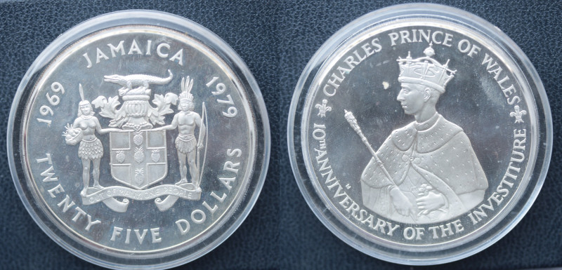 Monete Estere. Jamaica. 25 Dollari 1979. Ag. 10° anniversario - Investitura del ...