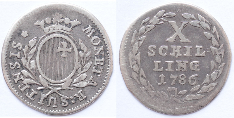 Monete Estere. Svizzera. Schwyz. 10 Schilling 1786. Ag. HMZ 2-800a. Peso gr. 2,5...