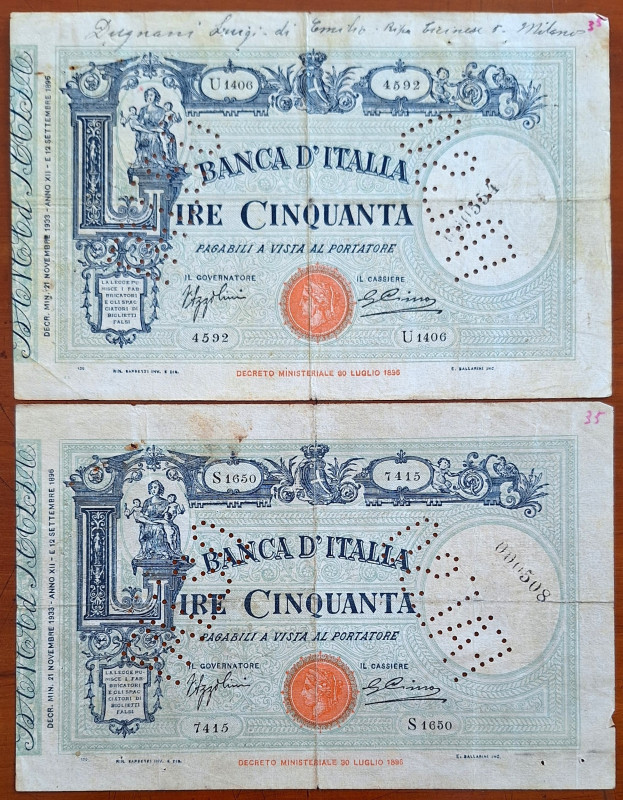 Cartamoneta. Regno d'Italia. Lotto di 2 Falsi d'epoca. 50 Lire Barbetti. MB/BB. ...