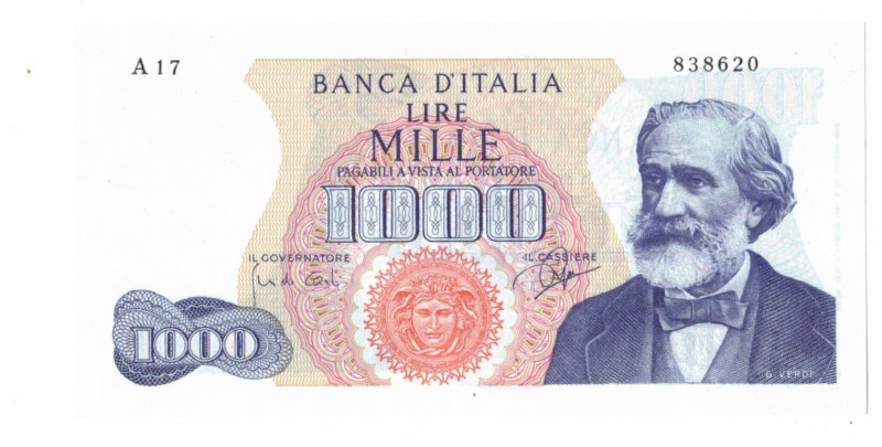 Cartamoneta. Repubblica Italiana. 1.000 Lire. Giuseppe Verdi 1 ° Tipo. D.M. 05-0...