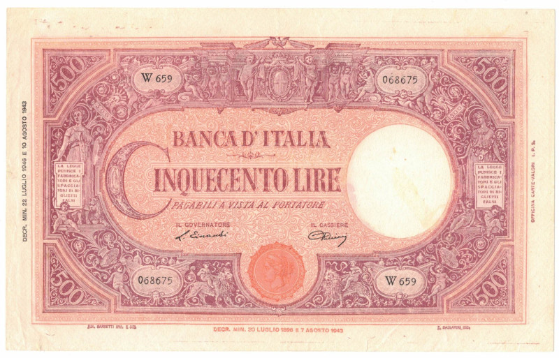 Cartamoneta. Repubblica Italiana. 500 Lire Grande C. D.M. 22-07-1946. Gig.37a. P...