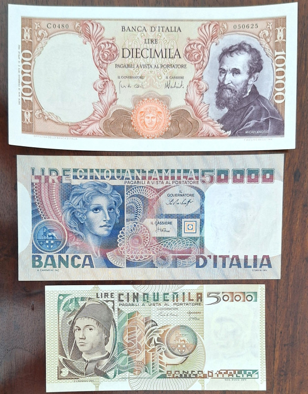 Cartamoneta. Repubblica Italiana. Lotto di 3 Biglietti. 50.000 Lire Volto di Don...