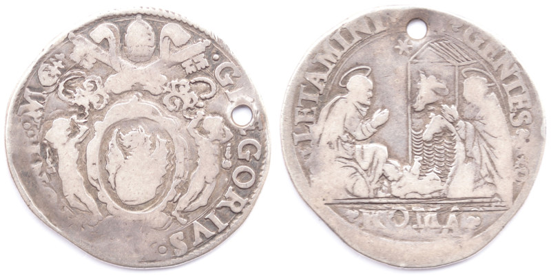 Zecche Italiane. Roma. Gregorio XIII. 1572-1585. Testone. Ag. D/ GREGORIVS XIII ...