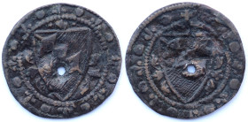 Tessere Mercantili. Firenze. XIV Sec. Peso gr. 2,42. Diametro mm. 22. MB. Forata.