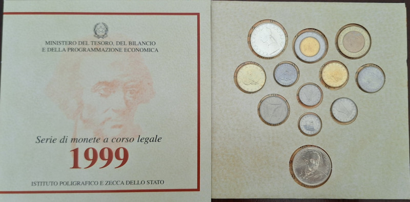 Repubblica Italiana. Serie Divisionale 1999. 12 valori con 500 lire e 1000 Lire ...