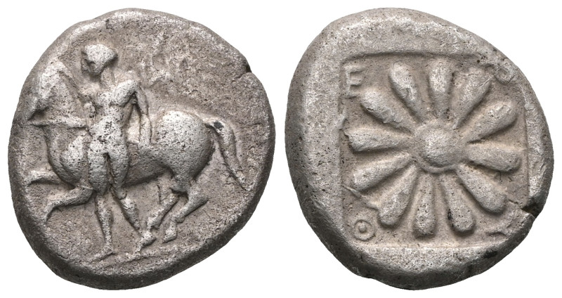 Ionia, Erythrai AR Drachm. 480-450 BC. Nude youth running beside his horse gallo...