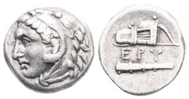 Greek
IONIA, Erythrai. Circa 315-310 BC. AR Hemidrachm . Rhodian standard. Head of Herakles right, wearing lion skin / Bow-in-case and club.  Lightly ...