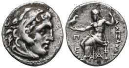 KINGS OF MACEDON. Alexander III 'the Great' (336-323). Drachm. Magnesia.
Obv: Head of Herakles right, wearing lion skin.
Rev: AΛEΞANΔPOY.
Zeus Aëtopho...