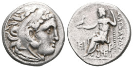 Kingdom of Macedonia - Alexander III (336-323 BC) - AR Drachm, unknown mintmark. Head of young Heracles right, clad in lion's skin / Zeus seated left ...