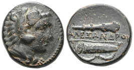 Greek
 Kings of Macedon, Alexander III the Great (336-323 BC) AE quarter unit (Bronze) Lifetime issue of Western Asia Minor Macedonian Bronzes.
Obv: H...