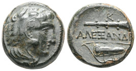 Greek
 Kings of Macedon, Alexander III the Great (336-323 BC) AE quarter unit (Bronze) Lifetime issue of Western Asia Minor Macedonian Bronzes.
Obv: H...