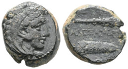 Greek
 Kings of Macedon, Alexander III the Great (336-323 BC) AE quarter unit (Bronze) Lifetime issue of Western Asia Minor Macedonian Bronzes.
Obv: H...