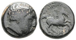 Greek
KINGS OF MACEDON. Philip II, 359-336 BC. Hemiobol (Bronze), uncertain mint in Macedon. Diademed head of Apollo to right. Rev. ΦΙΛΙΠΠΟΥ Rider on ...